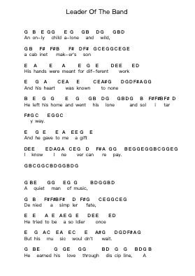 Leader Of The Band Piano letter notes by Dan Fogelberg - Arr.Dunnnic