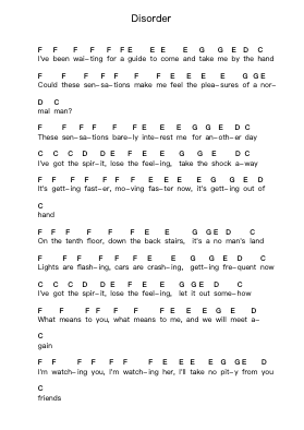 Disorder Piano letter notes by Joy Division - Arr.Kyleyy
