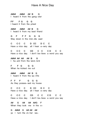 Have A Nice Day Piano letter notes by Ramones - Arr.Housebuck Boylejones