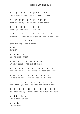 People Of The Lie Piano letter notes by Kreator - Arr.Orcolm