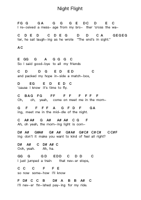 Night Flight Piano letter notes by Led Zeppelin - Arr.Holmesmax