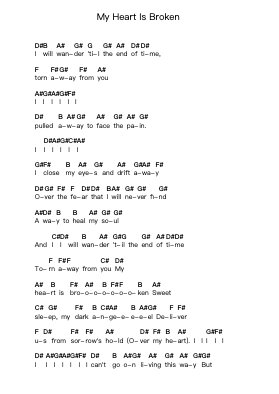 My Heart Is Broken Piano letter notes by Evanescence - Arr.Gedodd