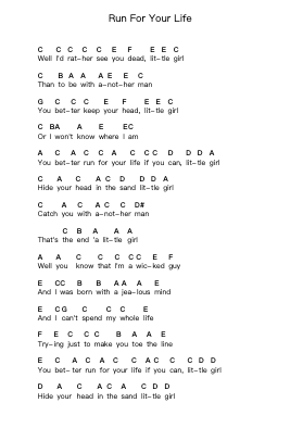 Run For Your Life Piano letter notes by The Beatles - Arr.Consdrow