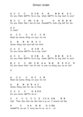 Driven Under 钢琴字母谱由 Seether - 编曲 Uvey