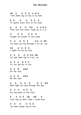 No Woman पियानो पत्र नोट्स द्वारा Whitney - Arr.Calbroad Poundbrooke
