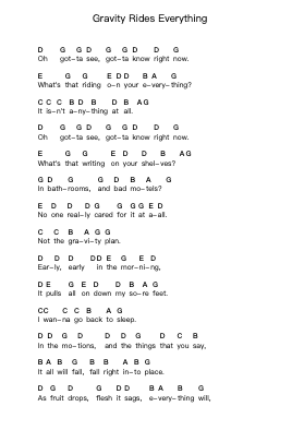 Gravity Rides Everything Piano letter notes by Modest Mouse - Arr.Dwightlind