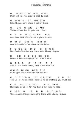Psycho Daisies Piano letter notes by The Yardbirds - Arr.Paggai Noelsay