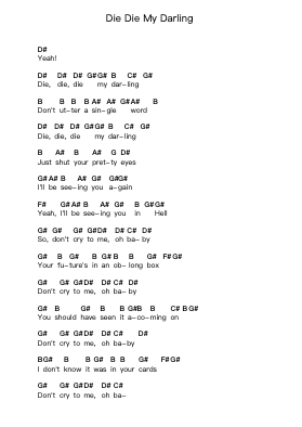Die Die My Darling Piano letter notes by Metallica - Arr.Groral