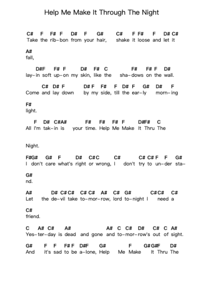 Help Me Make It Through The Night Ghi chú đàn piano bởi Kris Kristofferson - Arr.Alsriah