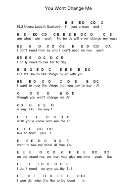 You Wont Change Me Nuty fortepianowe w literach przez Black Sabbath - Arr.Lawwald