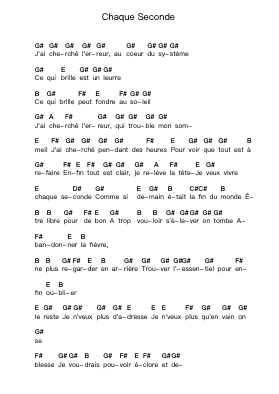 Chaque Seconde Notes de lettres de piano par Kyo - Arr.Jesphy Vebmons