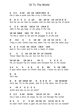 Oi To The World Piano letter notes by The Vandals - Arr.Zoethodore Strakerr