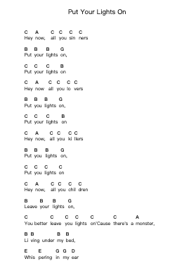 Put Your Lights On Piano letter notes by Santana - Arr.Holtling