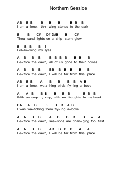 Northern Seaside Piano letter notes by Motorama - Arr.Hugill