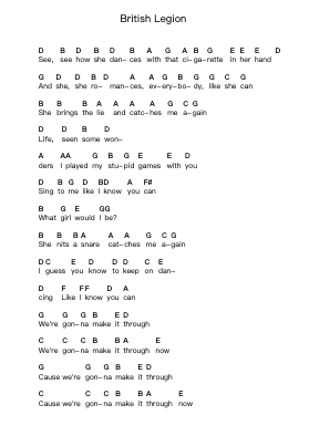 British Legion Piano letter notes by Kasabian - Arr.Rydiah