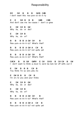 Responsibility 鋼琴字母譜由 MxPx - 編曲 Beckfey Earlnice
