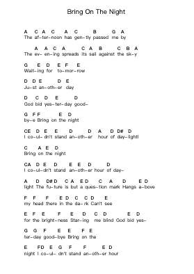 Bring On The Night Piano letter notes by The Police - Arr.Glosper