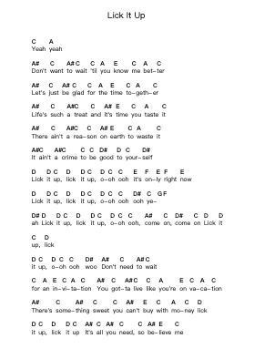 Lick It Up Piano letter notes by KISS - Arr.Debhum Browntor