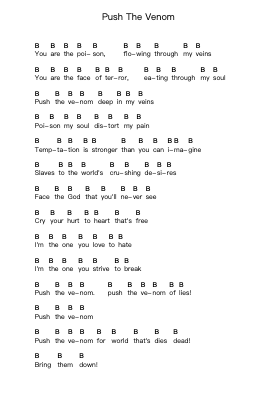 Push The Venom Piano letter notes by Kataklysm - Arr.Earlram