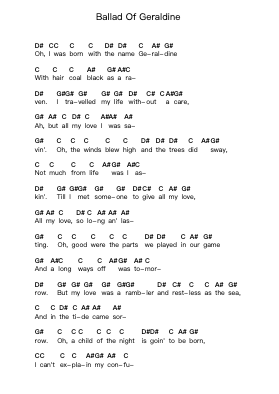Ballad Of Geraldine Piano letter notes by Donovan - Arr.Saske