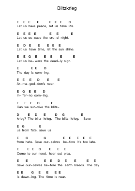 Blitzkrieg 钢琴字母谱由 Metallica - 编曲 Hoywoolf Lindses