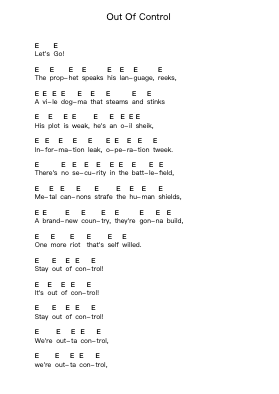 Out Of Control Piano letter notes by Rancid - Arr.Thompritt Rhysglan