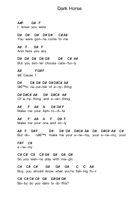 Dark Horse Piano letter notes by Katy Perry - Arr.Swinthea