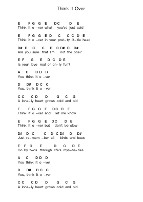 Think It Over 钢琴字母谱由 Buddy Holly - 编曲 Virwey Bloornid
