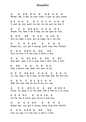 Breadfan Piano letter notes by Metallica - Arr.Lawwald