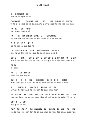 Y Al Final Piano letter notes by Enrique Bunbury - Arr.Calbrown Yertate