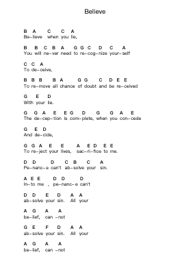Believe Piano letter notes by Disturbed - Arr.Wentio Termaltz