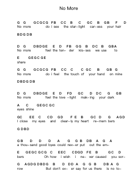 No More Piano letter notes by Elvis Presley - Arr.Walshac