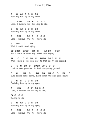 Fixin To Die ピアノの音符 by Bob Dylan - Arr.Gailmand