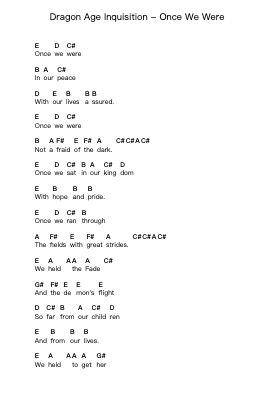 Dragon Age Inquisition - Once We Were Piano letter notes by Misc Computer Games - Arr.Putess Cranenions