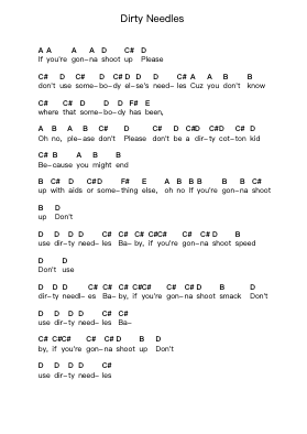 Dirty Needles Ghi chú đàn piano bởi Screeching Weasel - Arr.Hugphil Aray