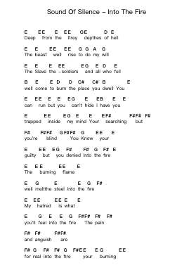 Sound Of Silence - Into The Fire Piano letter notes by Misc Unsigned Bands - Arr.Totience Queesom