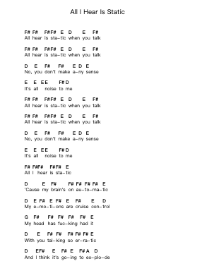 All I Hear Is Static Piano letter notes by The Lillingtons - Arr.Ruxia