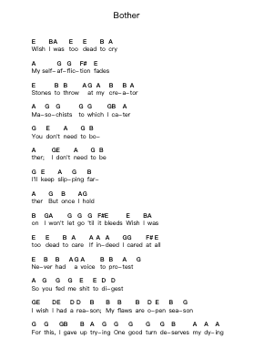 Bother Notas de piano en letras por Stone Sour - Arr.Phylple