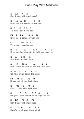 Can I Play With Madness Klavierbuchstaben-Noten von Iron Maiden - Arr.Myrtours Hihill