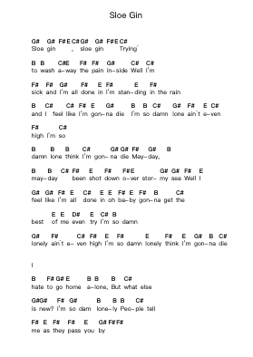 Sloe Gin Piano letter notes by Joe Bonamassa - Arr.Cookjoe