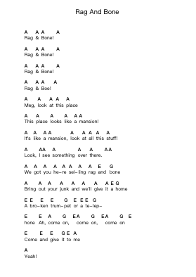 Rag And Bone Piano letter notes by The White Stripes - Arr.Pebar Hawgie