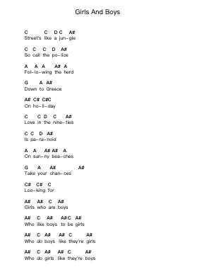 Girls And Boys Piano letter notes by Blur - Arr.Wyli