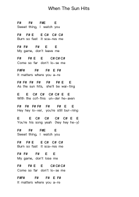 When The Sun Hits Piano letter notes by Slowdive - Arr.Rares