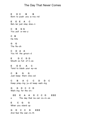 The Day That Never Comes โน้ตตัวอักษรเปียโนโดย Metallica - Arr.Alickbush