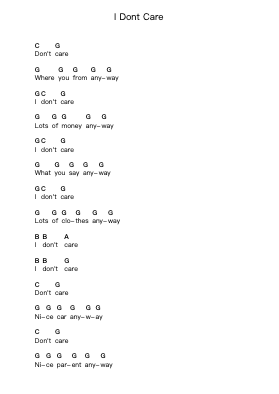 I Dont Care Piano letter notes by Circle Jerks - Arr.Stanid