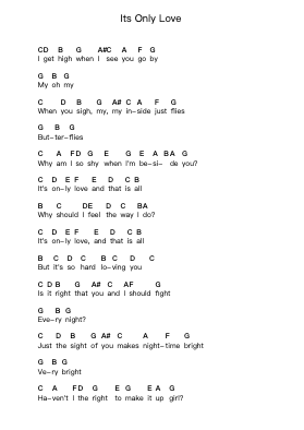Its Only Love Piano letter notes by The Beatles - Arr.Sigwhit Tiram