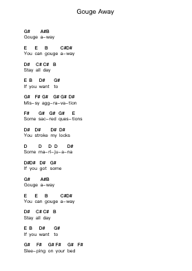 Gouge Away Piano letter notes by Pixies - Arr.Hornjudd