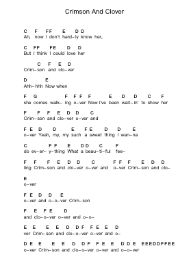 Crimson And Clover Piano letter notes by Joan Jett and The Blackhearts - Arr.Swinhood Ajean