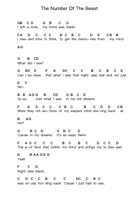 The Number Of The Beast Piano letter notes by Iron Maiden - Arr.Gailgale