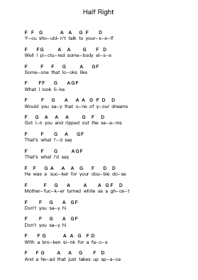 Half Right Piano letter notes by Elliott Smith - Arr.Coleign Agdore